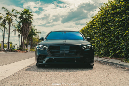 2021 Mercedes S580 - lowered, satin black with chrome delete and caliper paint